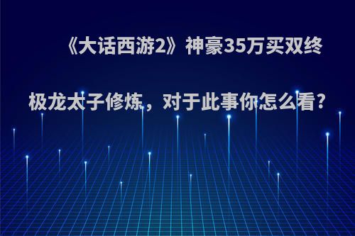 《大话西游2》神豪35万买双终极龙太子修炼，对于此事你怎么看?