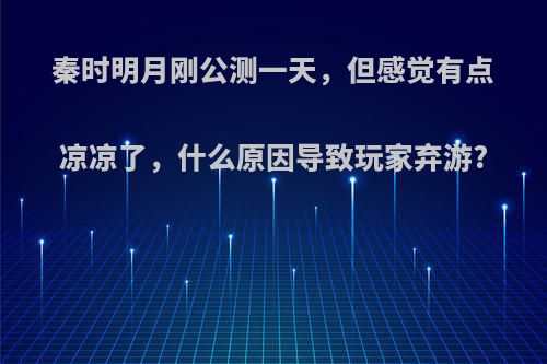 秦时明月刚公测一天，但感觉有点凉凉了，什么原因导致玩家弃游?