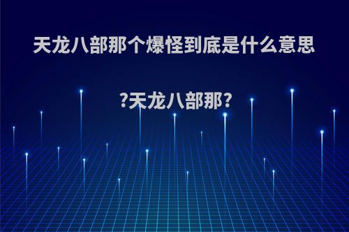 天龙八部那个爆怪到底是什么意思?天龙八部那?