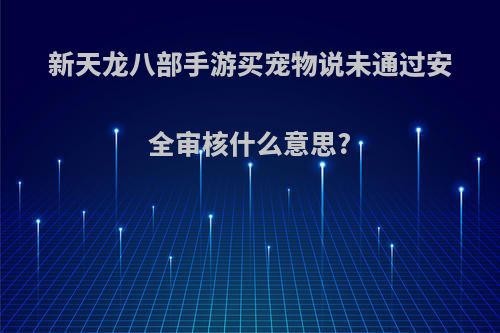 新天龙八部手游买宠物说未通过安全审核什么意思?