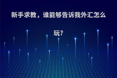 新手求教，谁能够告诉我外汇怎么玩?