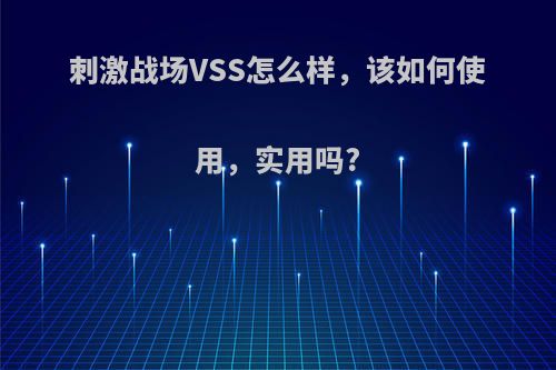 刺激战场VSS怎么样，该如何使用，实用吗?