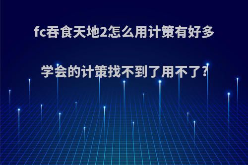 fc吞食天地2怎么用计策有好多学会的计策找不到了用不了?