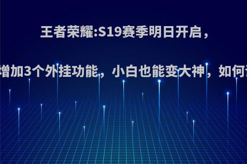 王者荣耀:S19赛季明日开启，官方增加3个外挂功能，小白也能变大神，如何评价?