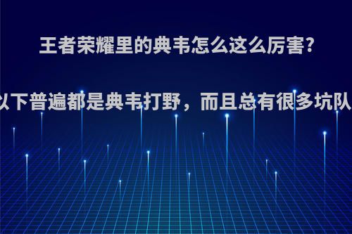 王者荣耀里的典韦怎么这么厉害?现在的钻石局以下普遍都是典韦打野，而且总有很多坑队友要去养肥他?